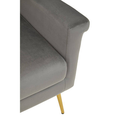 Grey Velvet Armchair with Gold Finish Metal Legs