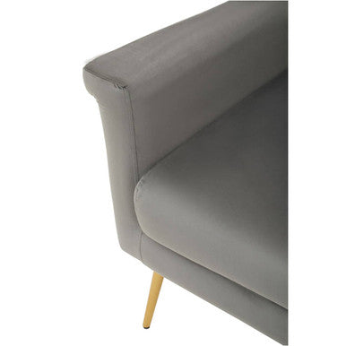 Grey Velvet Armchair with Gold Finish Metal Legs