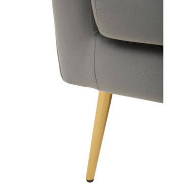 Grey Velvet Armchair with Gold Finish Metal Legs