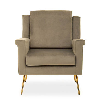 Mink Velvet Armchair with Gold Finish Metal Legs