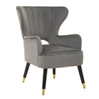 Grey Velvet Wingback Armchair with Channel Tufting