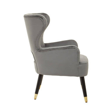 Grey Velvet Wingback Armchair with Channel Tufting