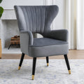 Grey Velvet Wingback Armchair with Channel Tufting