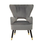 Grey Velvet Wingback Armchair with Channel Tufting