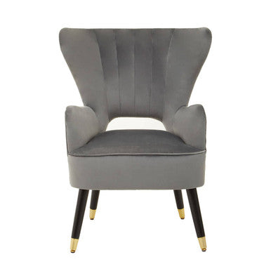 Grey Velvet Wingback Armchair with Channel Tufting