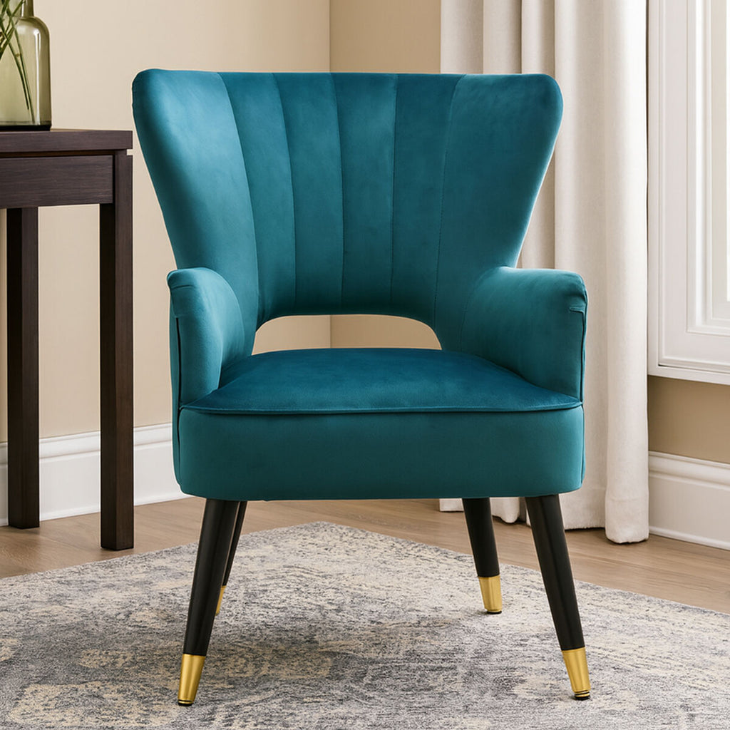 Green Velvet Wingback Armchair with Channel Tufting