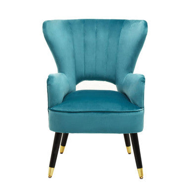 Green Velvet Wingback Armchair with Channel Tufting