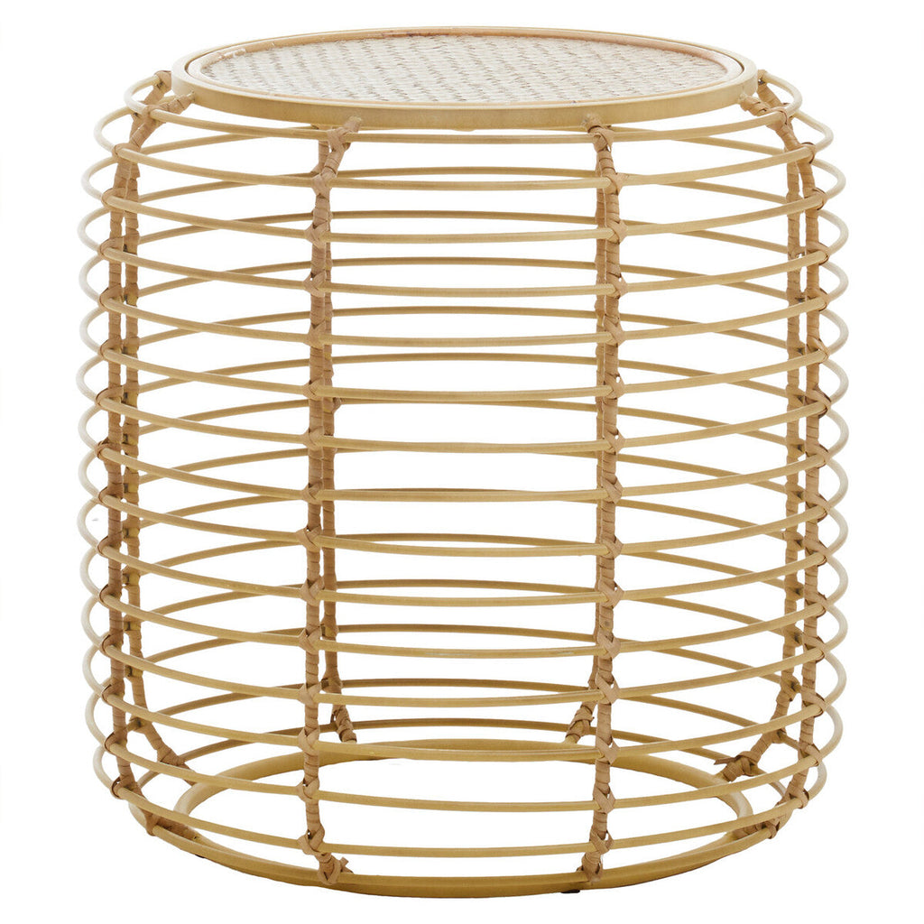 Natural Rattan Round Side Table with Antique Gold Finish Frame