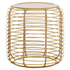 Natural Rattan Round Side Table with Antique Gold Finish Frame