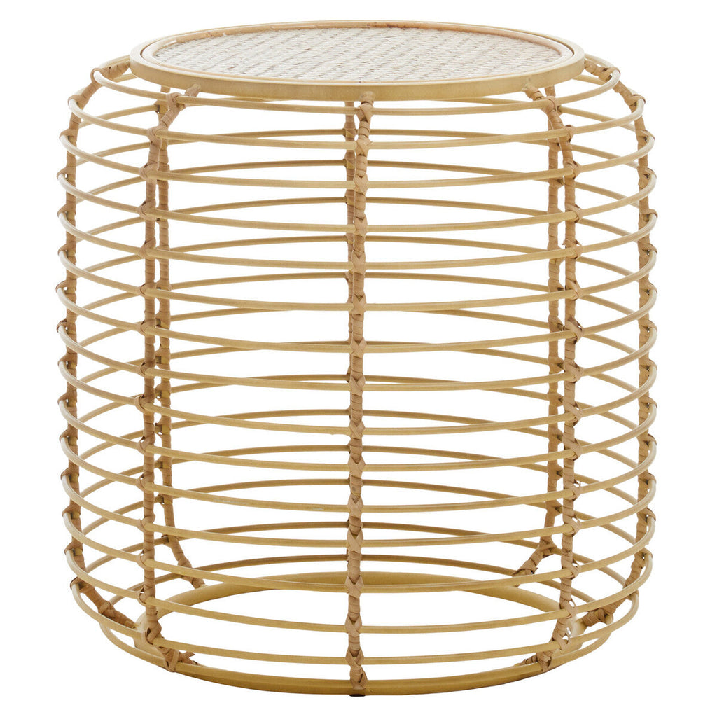 Natural Rattan Round Side Table with Antique Gold Finish Frame