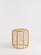 Natural Rattan Round Side Table with Antique Gold Finish Frame