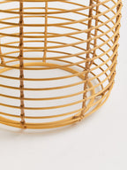 Natural Rattan Round Side Table with Antique Gold Finish Frame