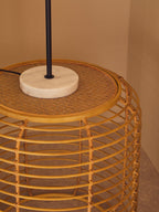 Natural Rattan Round Side Table with Antique Gold Finish Frame