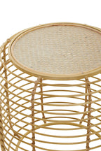 Natural Rattan Round Side Table with Antique Gold Finish Frame
