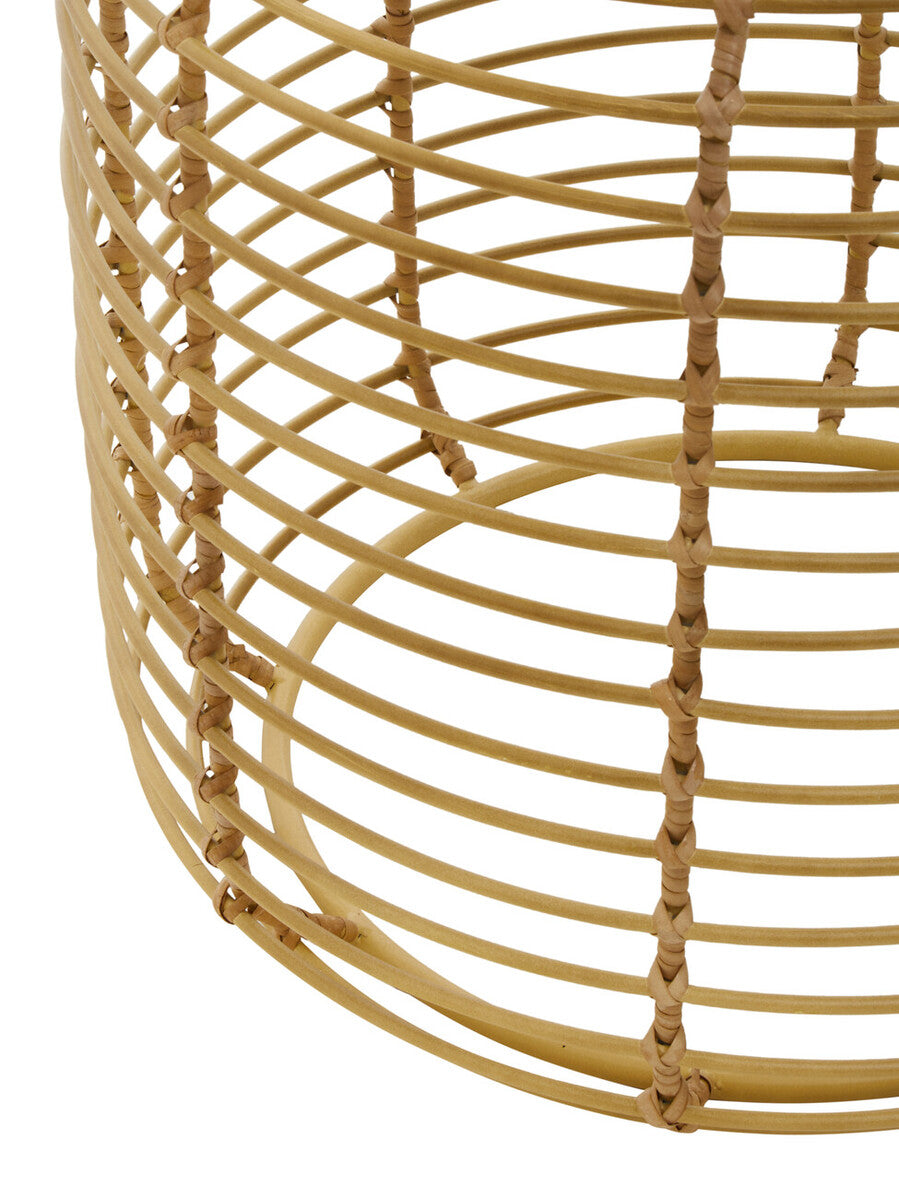 Natural Rattan Round Side Table with Antique Gold Finish Frame