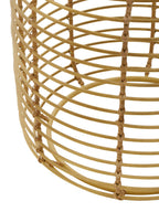 Natural Rattan Round Side Table with Antique Gold Finish Frame