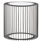 Black Metal and Glass Round Side Table with Cage Design