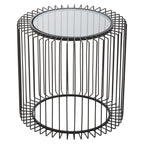 Black Metal and Glass Round Side Table with Cage Design