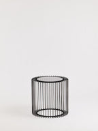 Black Metal and Glass Round Side Table with Cage Design