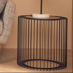 Black Metal and Glass Round Side Table with Cage Design