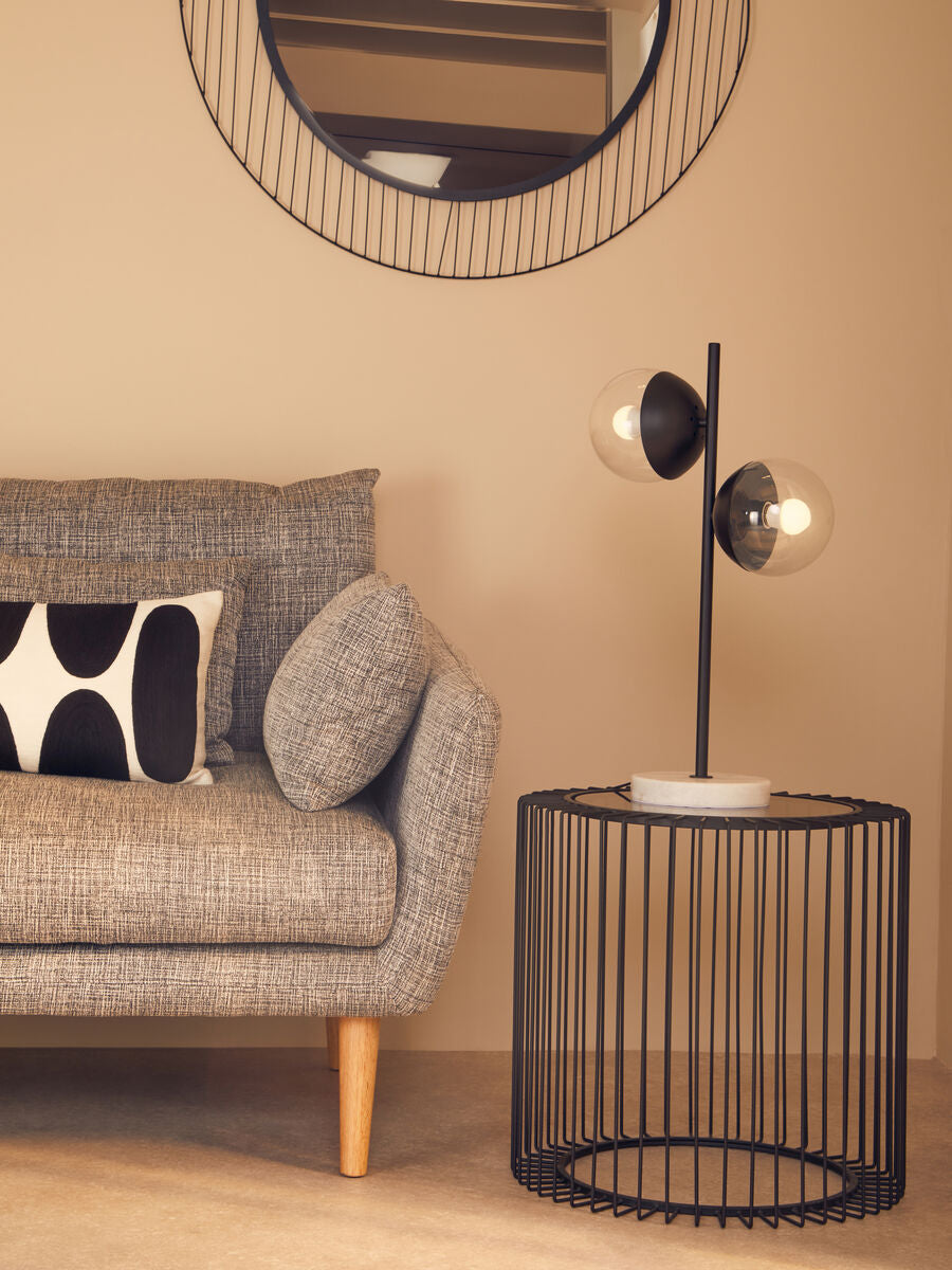 Black Metal and Glass Round Side Table with Cage Design