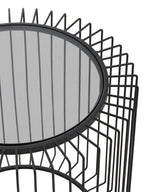 Black Metal and Glass Round Side Table with Cage Design