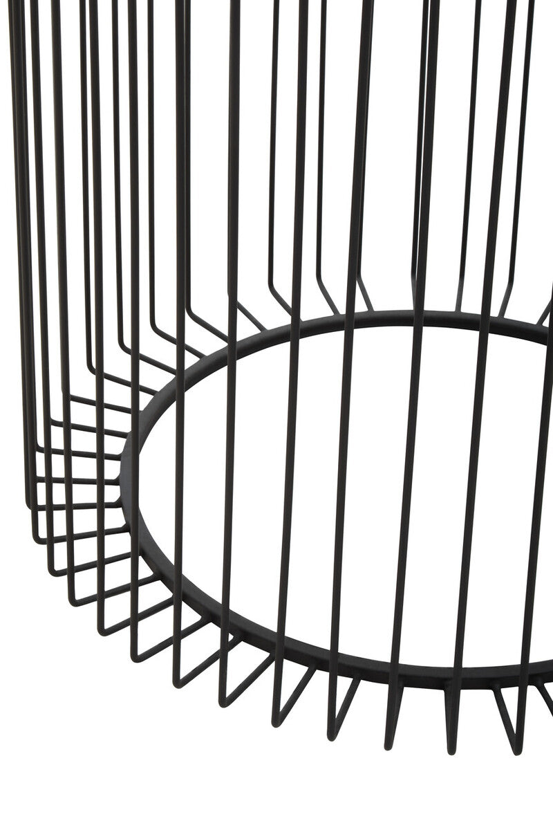 Black Metal and Glass Round Side Table with Cage Design