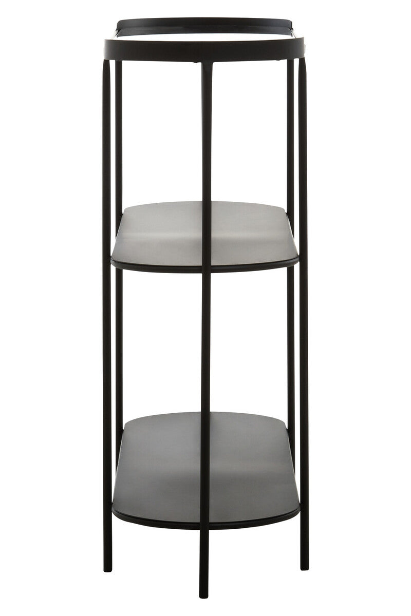 Grey Glass Top Console Table With Two-Tier Shelves And Black Metal Frame