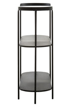 Grey Glass Top Console Table With Two-Tier Shelves And Black Metal Frame