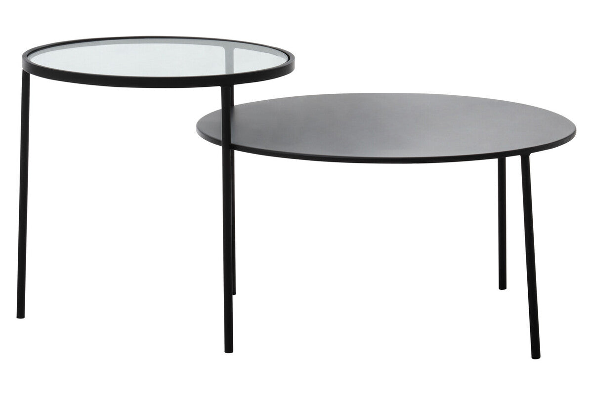 Clear Glass and Black Finish 2 Tier Coffee Table