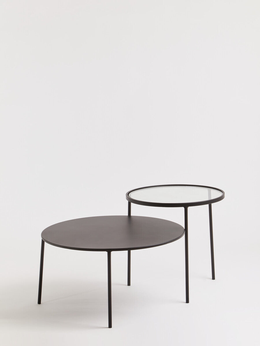 Clear Glass and Black Finish 2 Tier Coffee Table