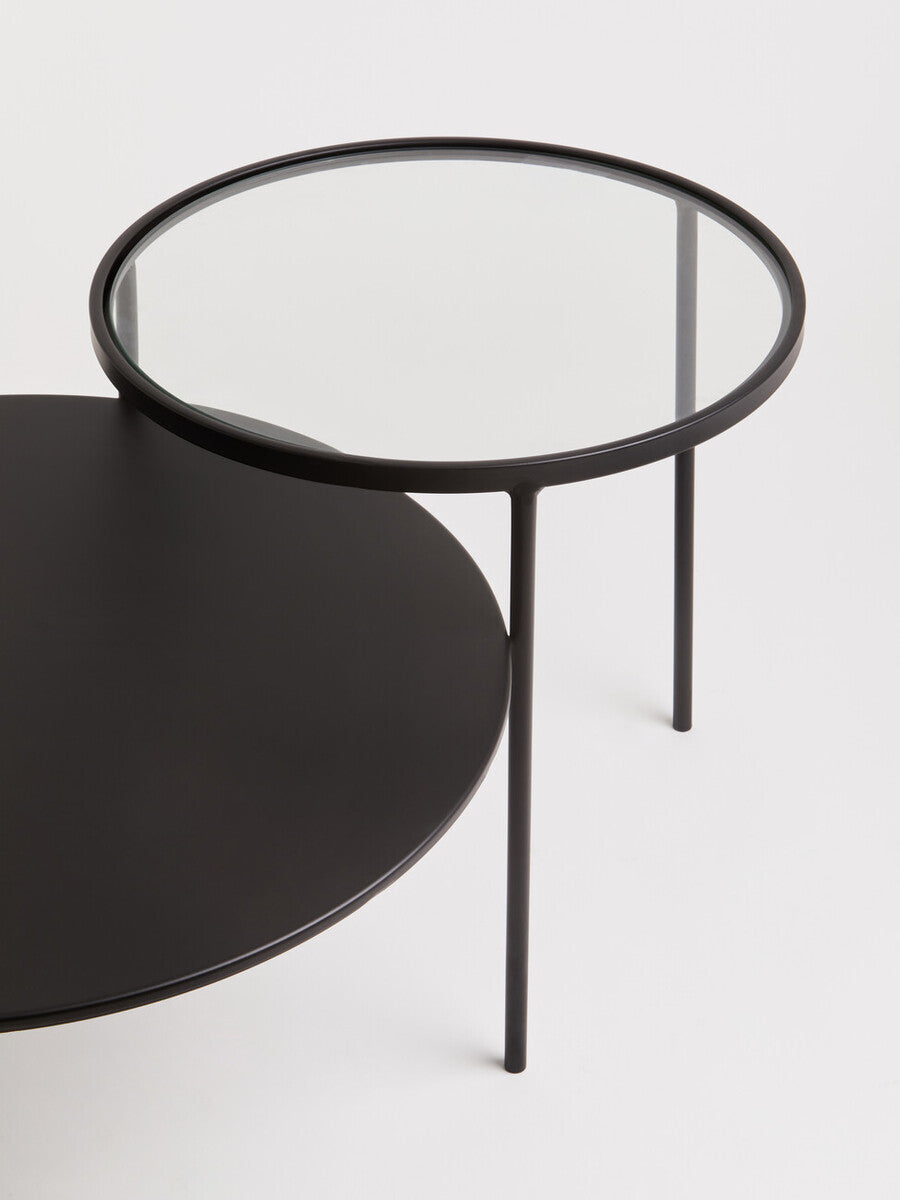 Clear Glass and Black Finish 2 Tier Coffee Table