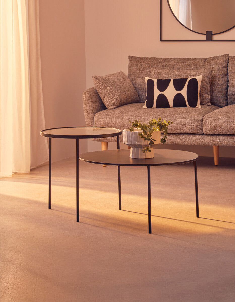 Clear Glass and Black Finish 2 Tier Coffee Table