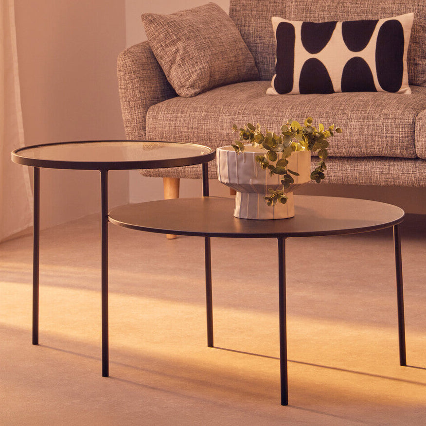 Clear Glass and Black Finish 2 Tier Coffee Table