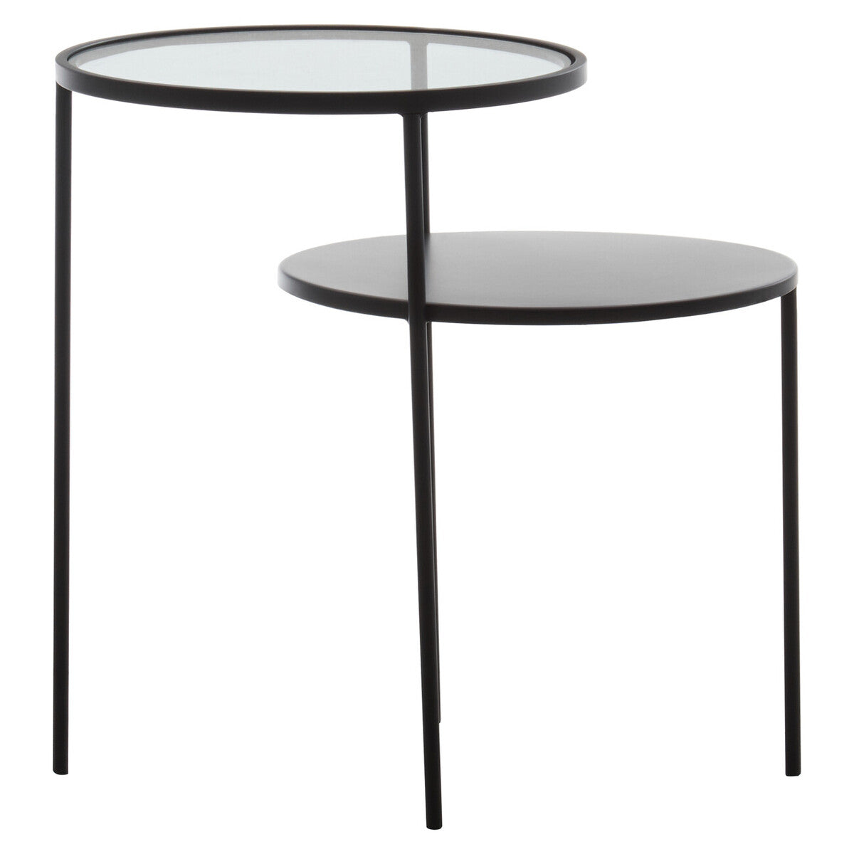 Clear Glass and Black Finish 2 Tier Side Table