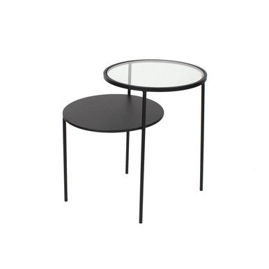 Clear Glass and Black Finish 2 Tier Side Table