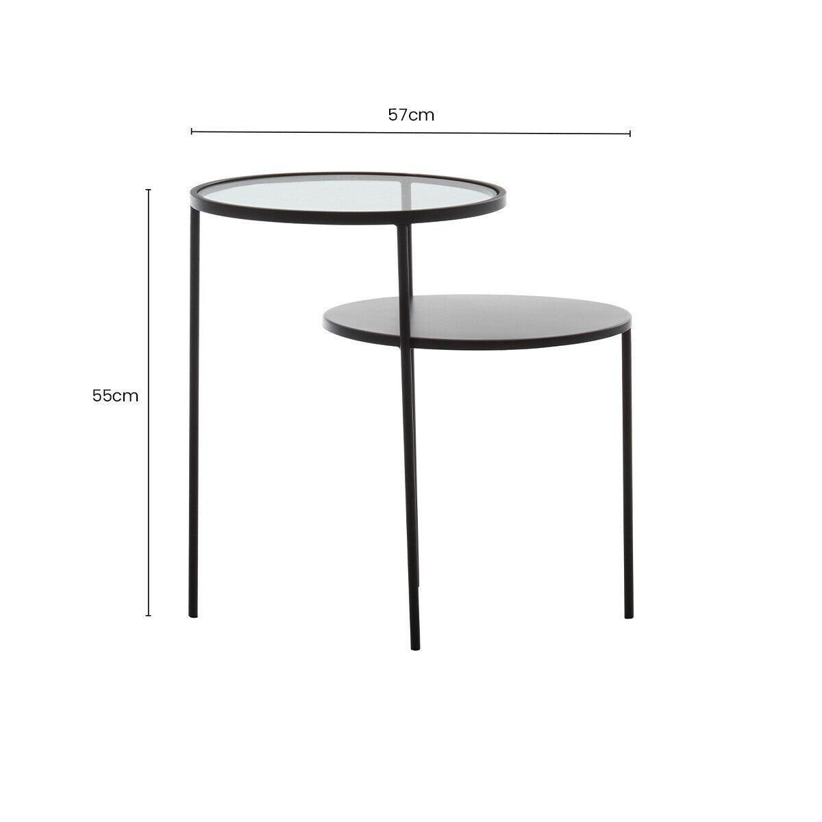 Clear Glass and Black Finish 2 Tier Side Table