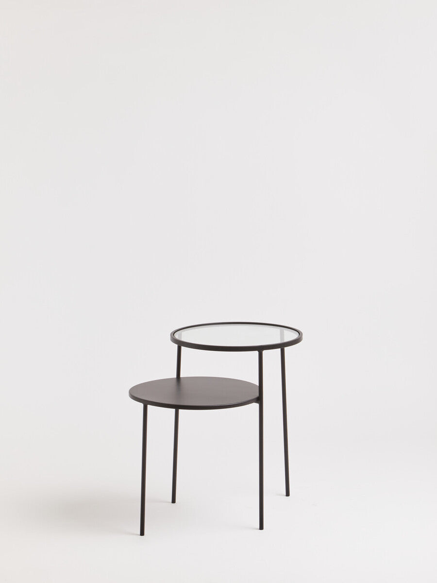Clear Glass and Black Finish 2 Tier Side Table