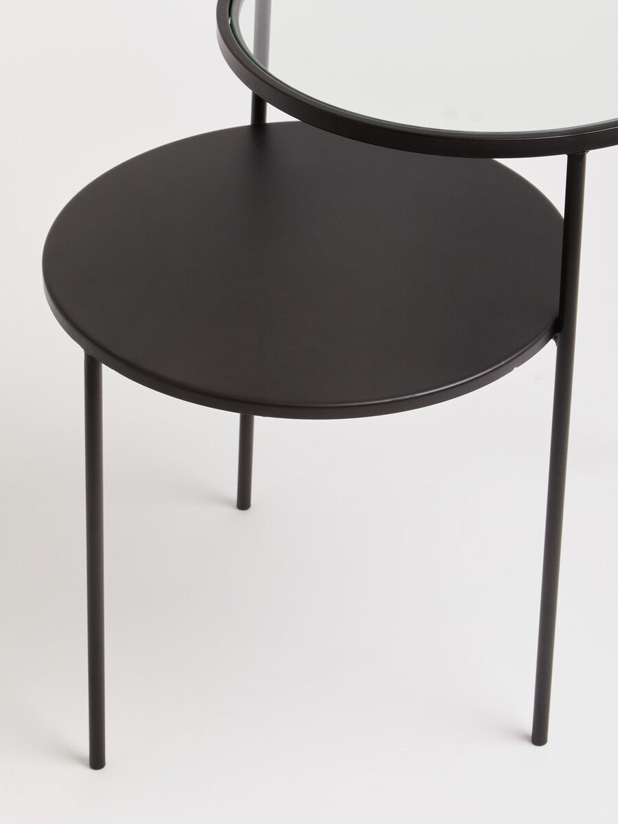 Clear Glass and Black Finish 2 Tier Side Table