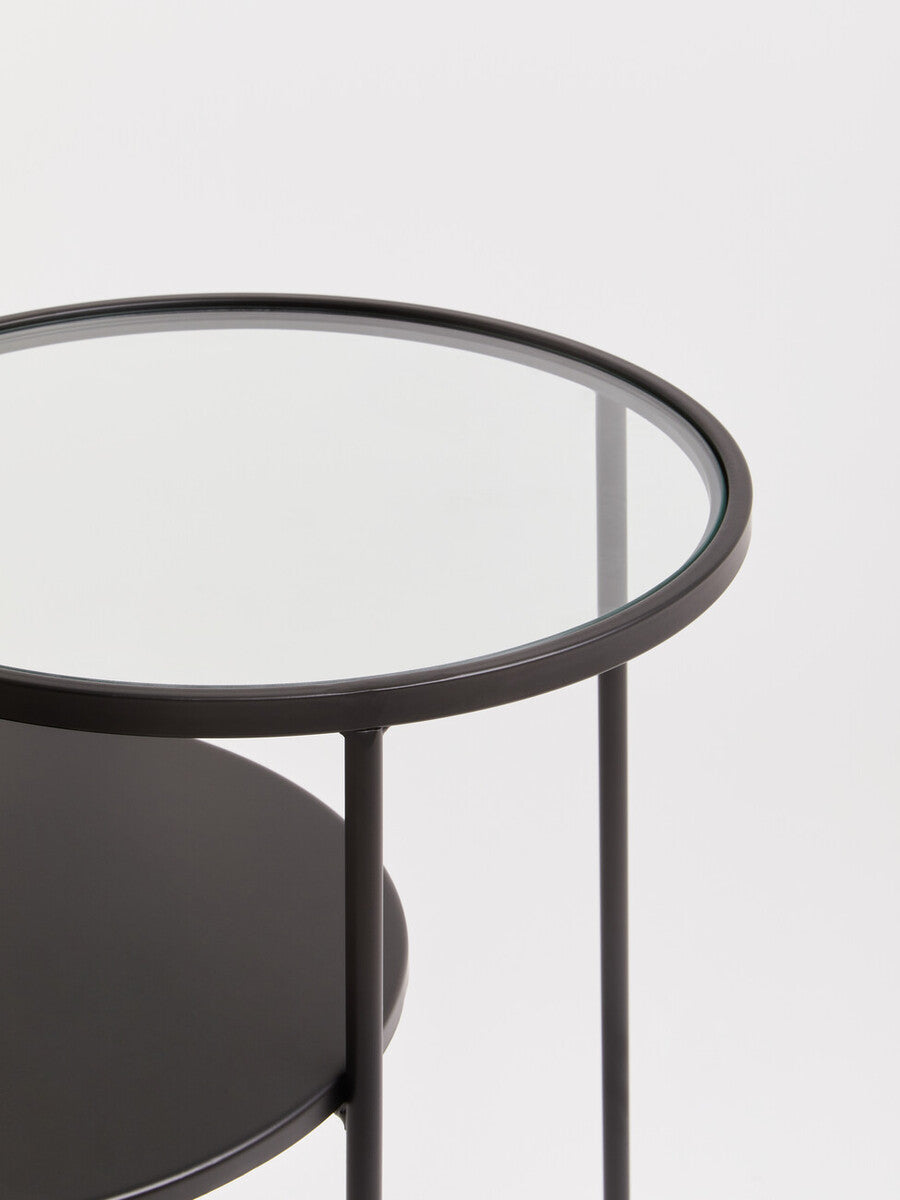 Clear Glass and Black Finish 2 Tier Side Table