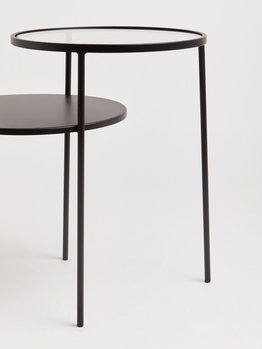 Clear Glass and Black Finish 2 Tier Side Table