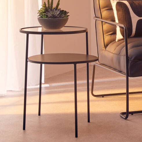 Clear Glass and Black Finish 2 Tier Side Table