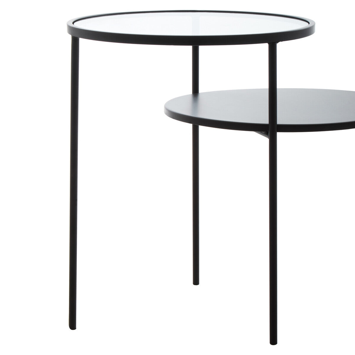 Clear Glass and Black Finish 2 Tier Side Table