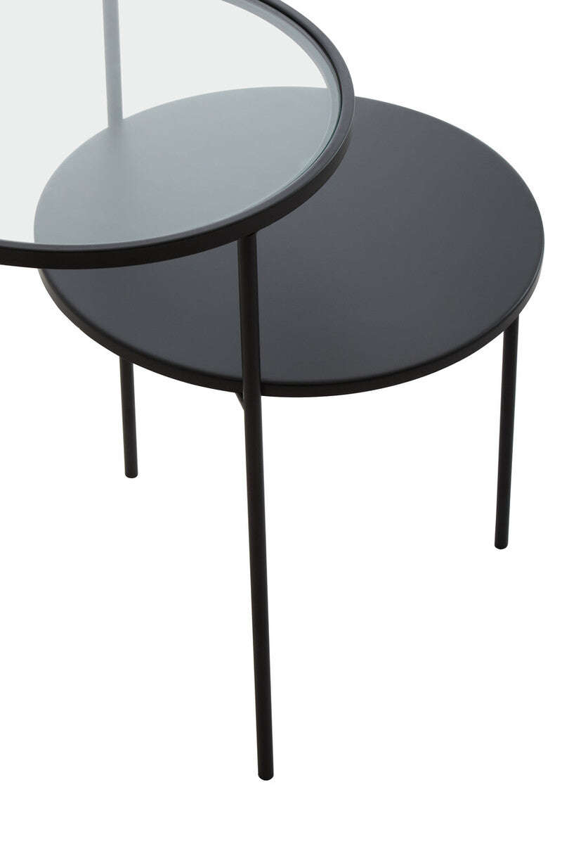 Clear Glass and Black Finish 2 Tier Side Table
