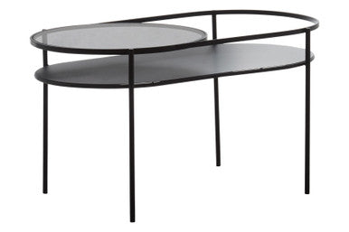 Grey Glass and Black Finish 2 Tier Oval Coffee Table