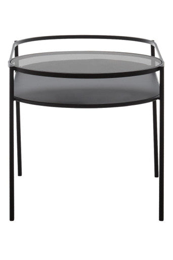 Grey Glass and Black Finish 2 Tier Oval Coffee Table