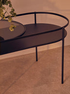 Grey Glass and Black Finish 2 Tier Oval Coffee Table