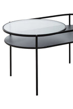 Grey Glass and Black Finish 2 Tier Oval Coffee Table