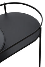 Grey Glass and Black Finish 2 Tier Oval Coffee Table