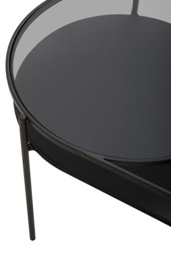 Grey Glass and Black Finish 2 Tier Oval Coffee Table
